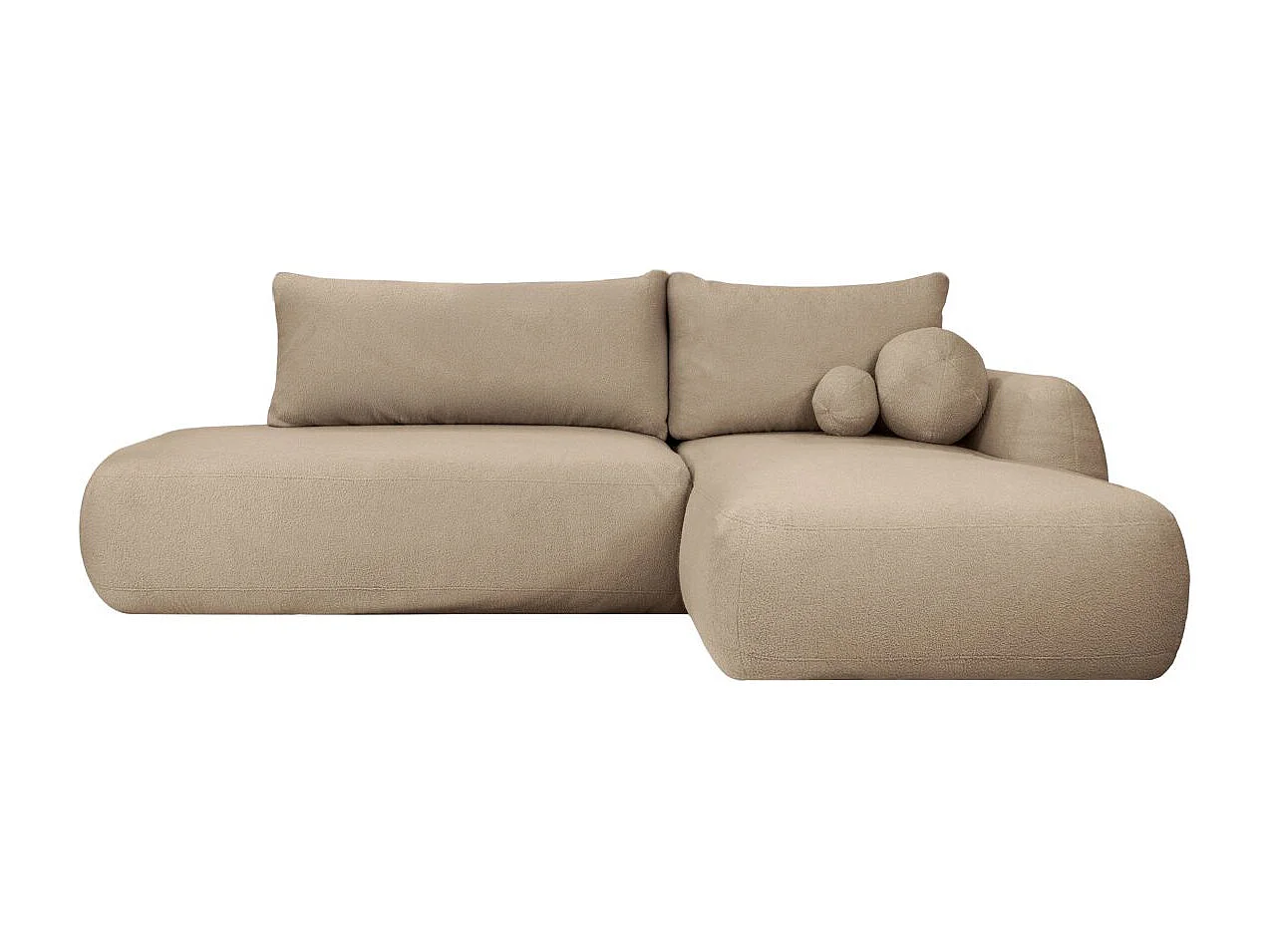 Canapé d'angle convertible FABIO 5 places en tissu bouclette - angle droit - taupe