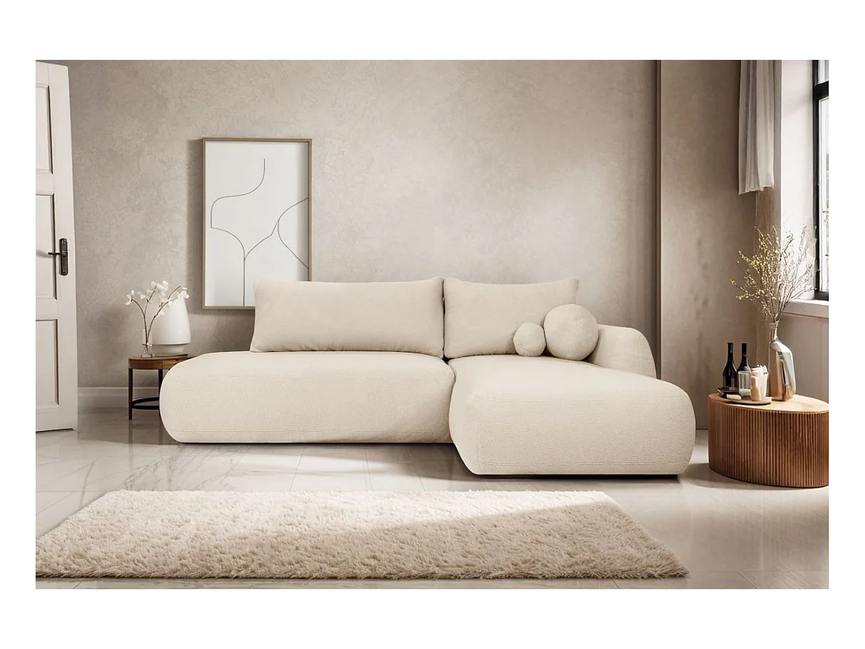 Canapé convertible droit 3 places MERRY en tissu bouclette - noir