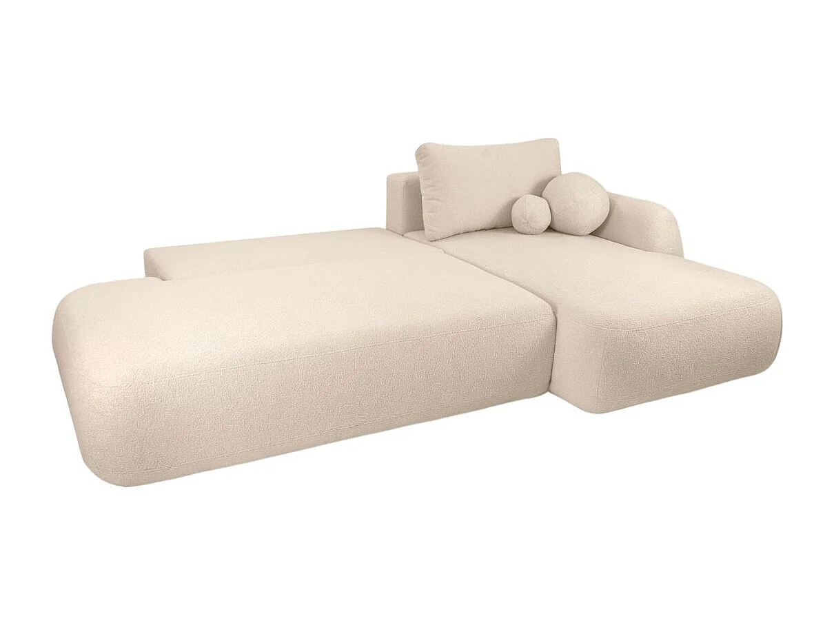 Canapé d'angle convertible FABIO 5 places en tissu bouclette - angle droit - blanc cassé