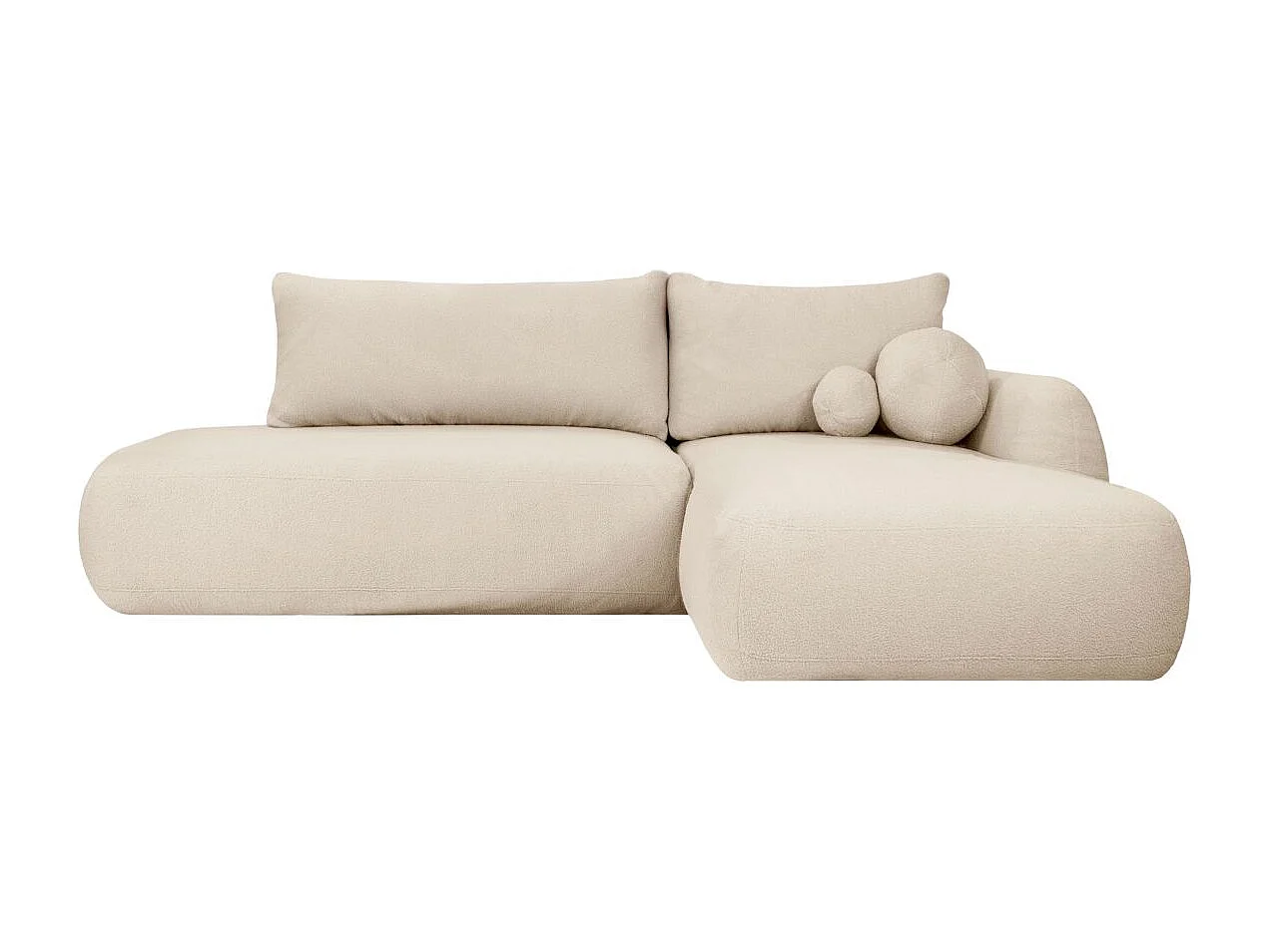 Canapé d'angle convertible FABIO 5 places en tissu bouclette - angle droit - blanc cassé