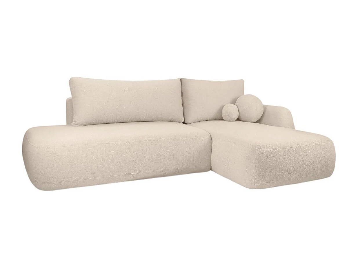 Canapé d'angle convertible FABIO 5 places en tissu bouclette - angle droit - blanc cassé