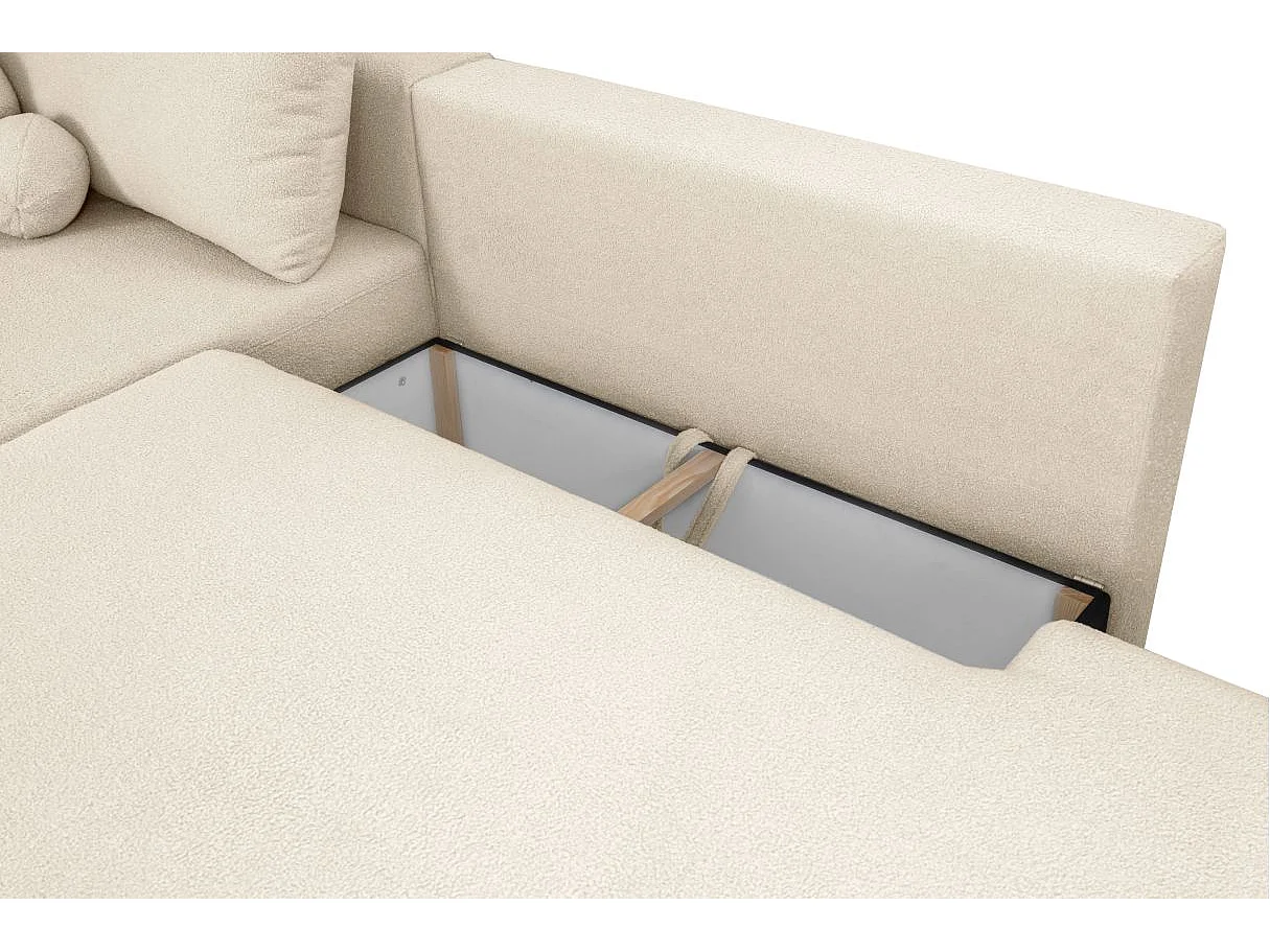 Canapé d'angle convertible FABIO 5 places en tissu bouclette - angle droit - blanc cassé