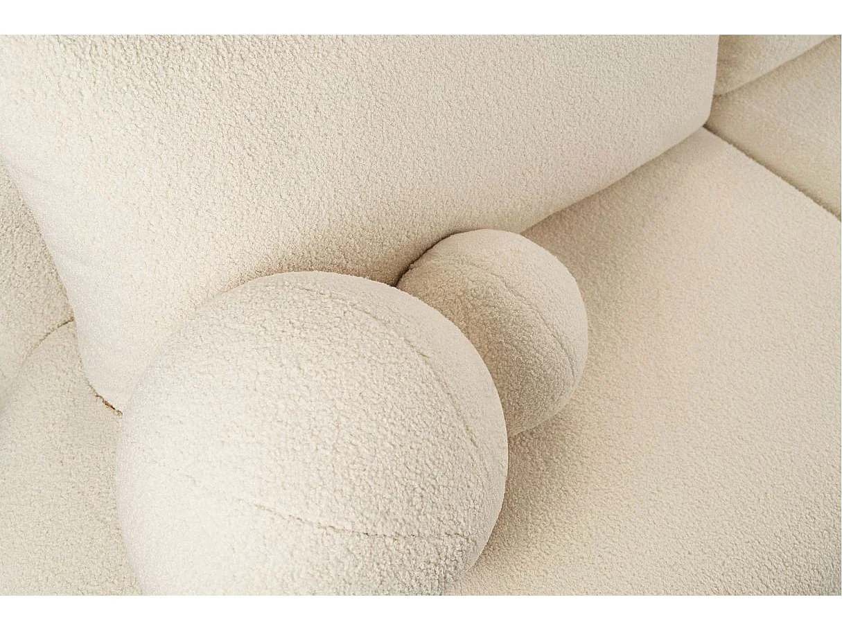 Canapé d'angle convertible FABIO 5 places en tissu bouclette - angle droit - blanc cassé