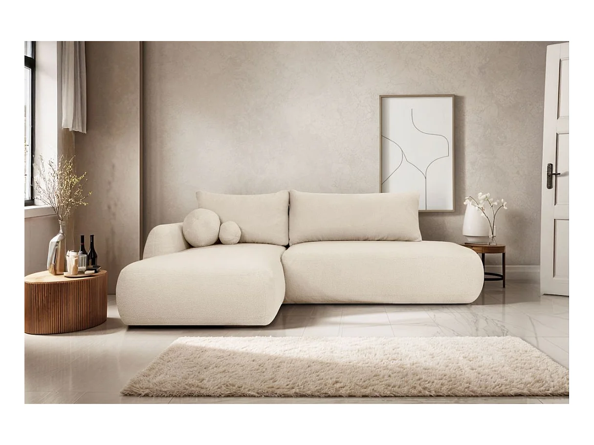 Canapé d'angle convertible FABIO 5 places en tissu bouclette - angle droit - terracotta