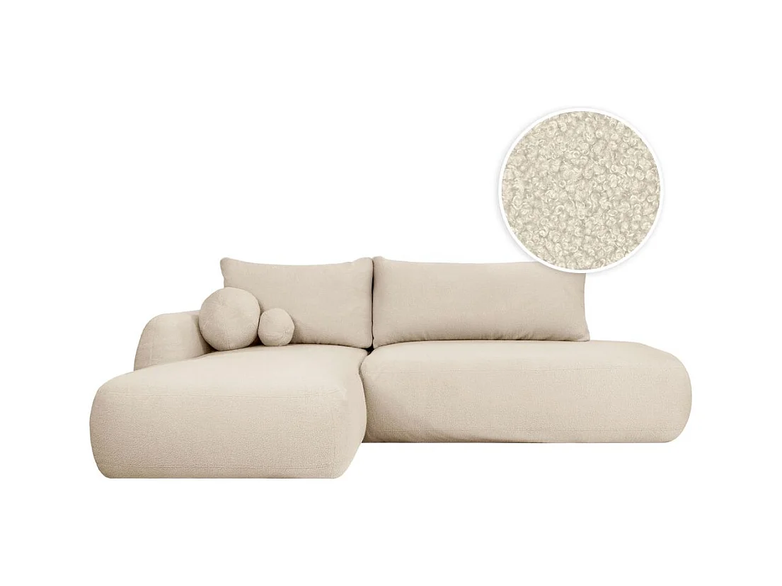 Canapé d'angle convertible FABIO 5 places en tissu bouclette - angle droit - terracotta