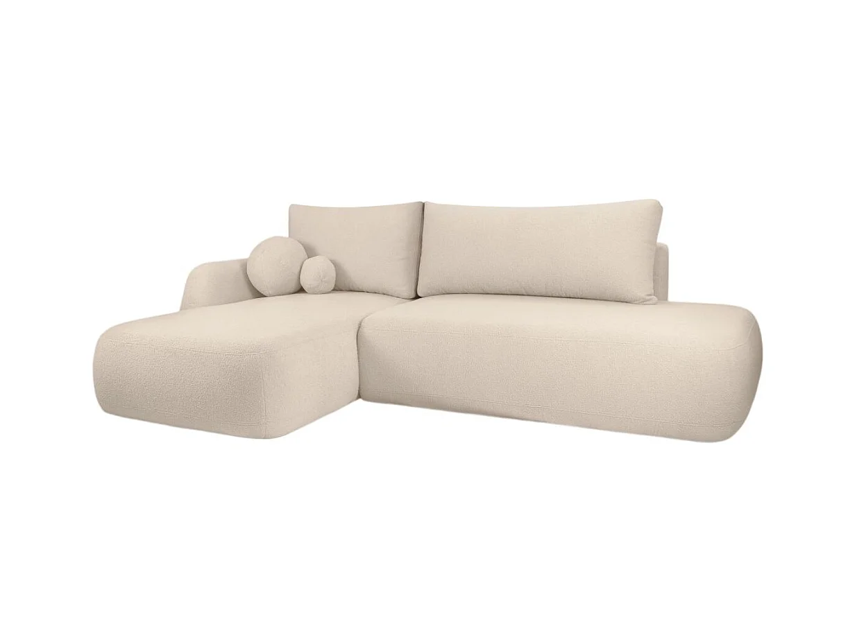 Canapé d'angle convertible FABIO 5 places en tissu bouclette - angle droit - terracotta