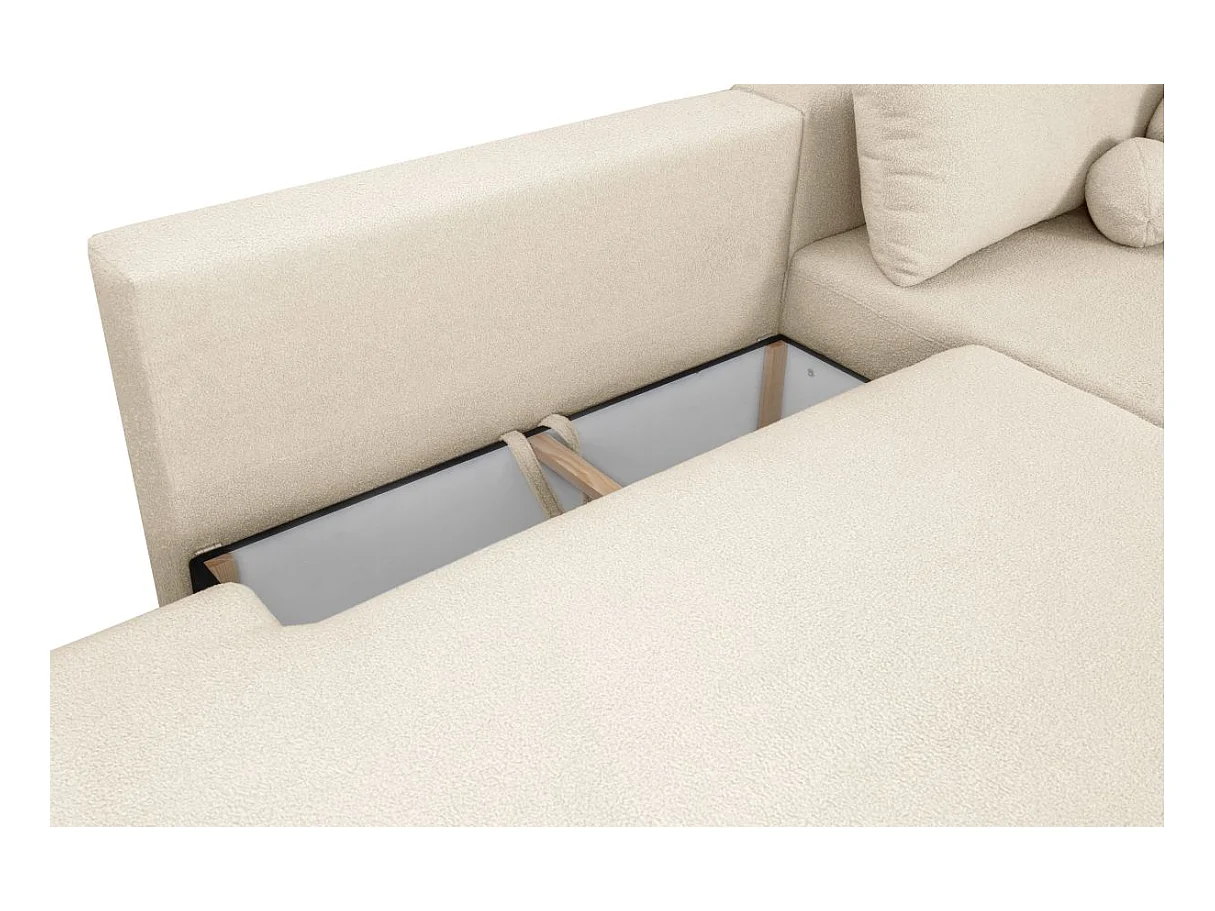 Canapé d'angle convertible FABIO 5 places en tissu bouclette - angle droit - terracotta