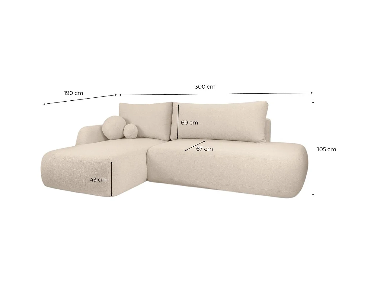 Canapé d'angle convertible FABIO 5 places en tissu bouclette - angle droit - terracotta