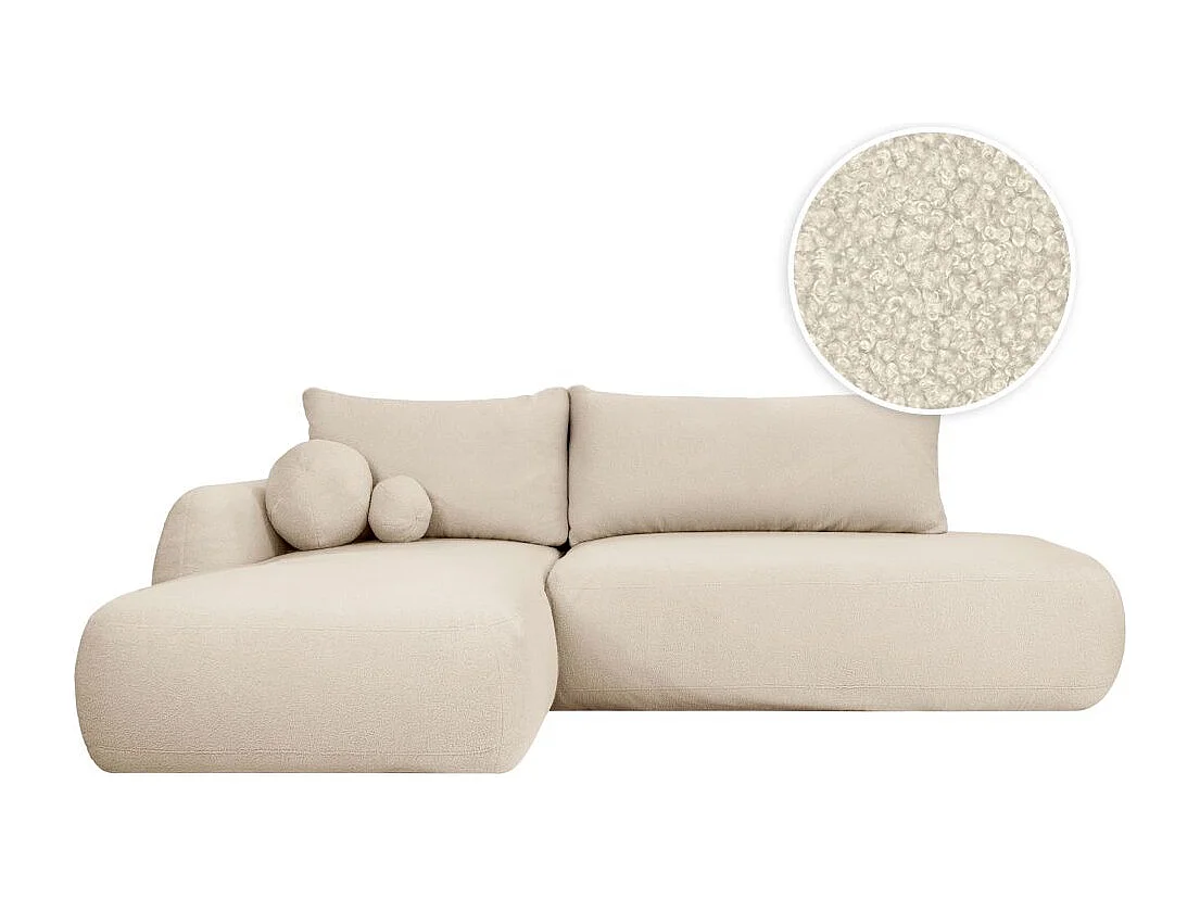 Canapé d'angle convertible FABIO 5 places en tissu bouclette - angle gauche - blanc cassé