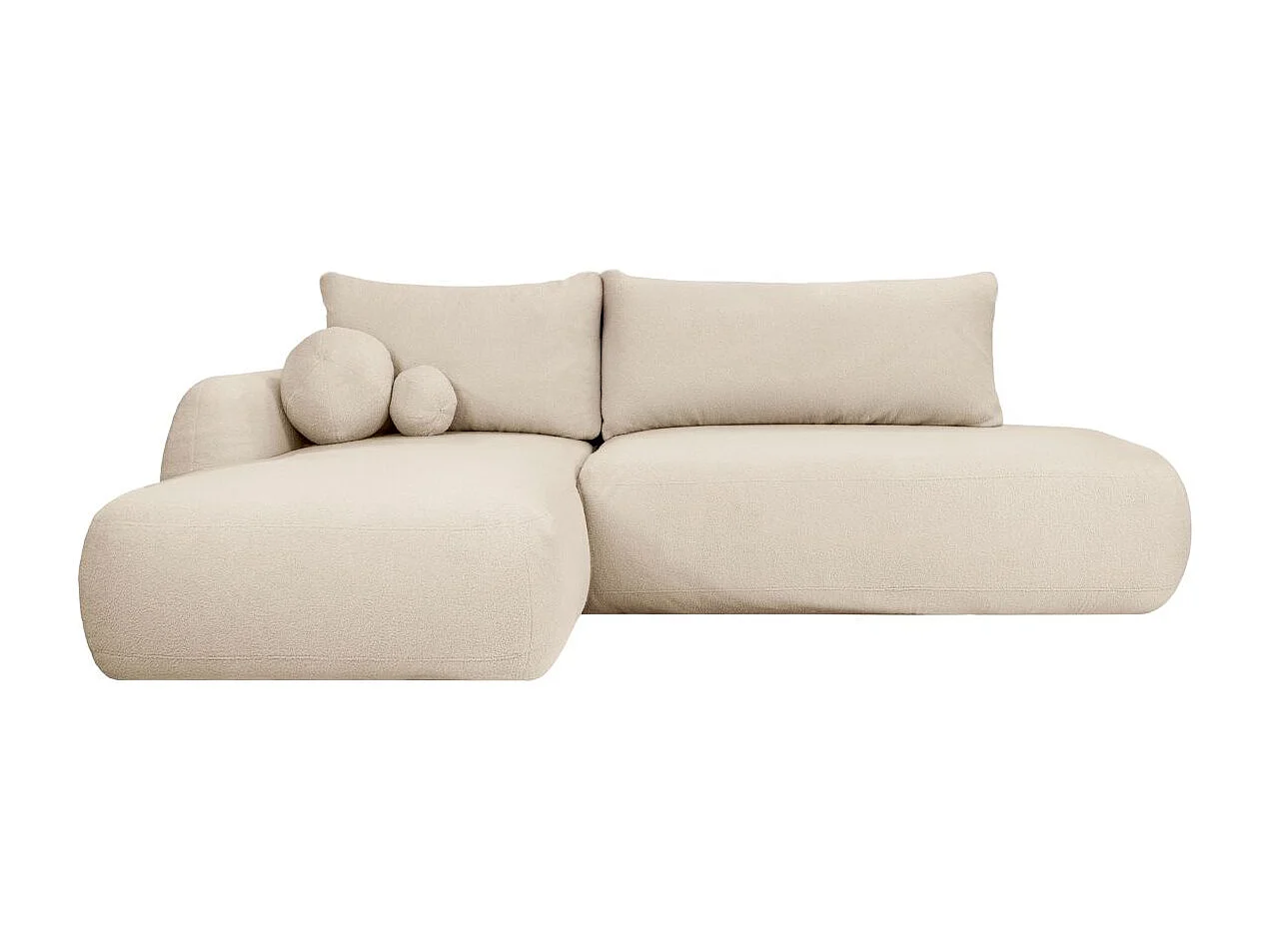 Canapé d'angle convertible FABIO 5 places en tissu bouclette - angle gauche - blanc cassé