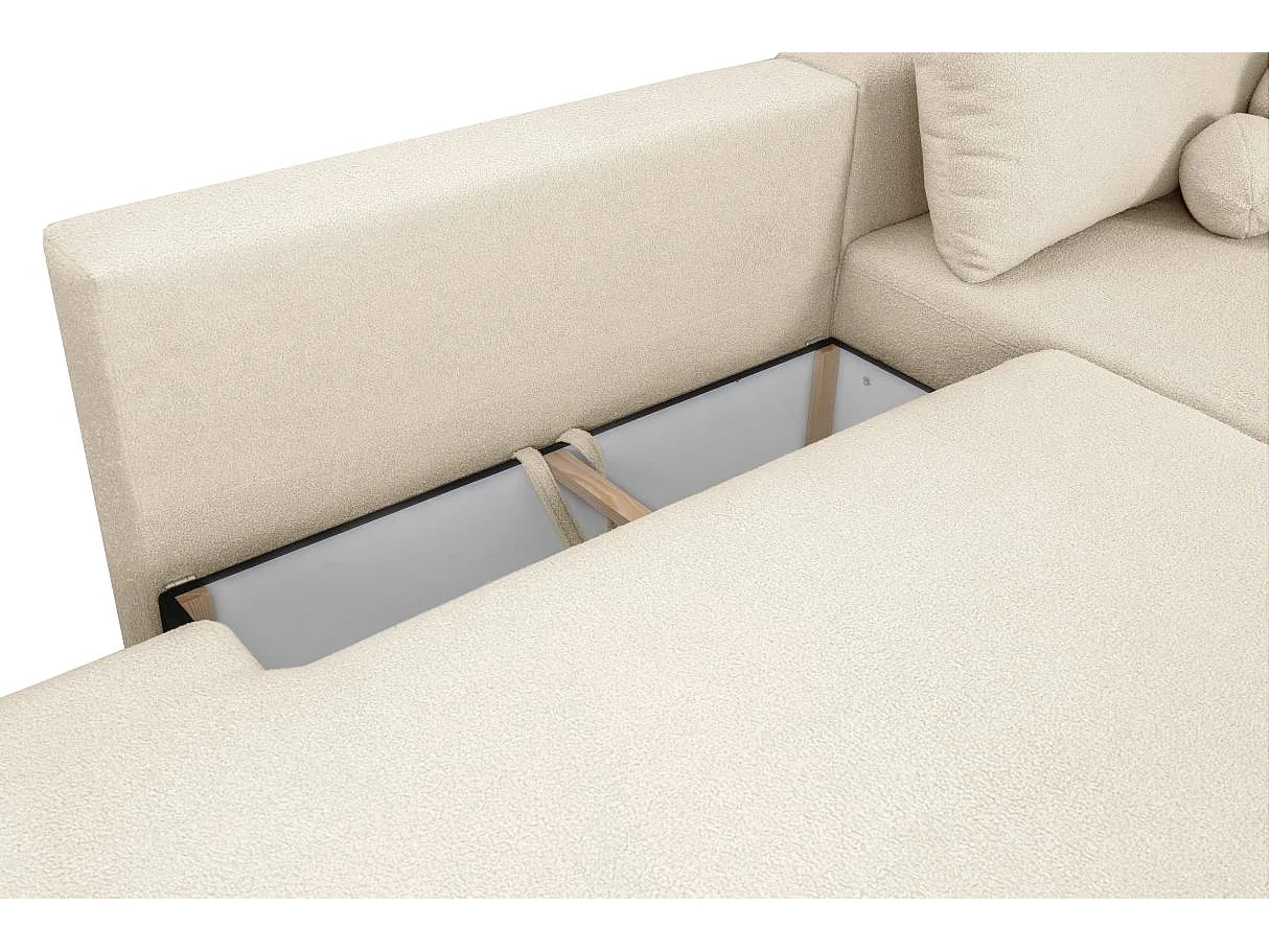 Canapé d'angle convertible FABIO 5 places en tissu bouclette - angle gauche - blanc cassé