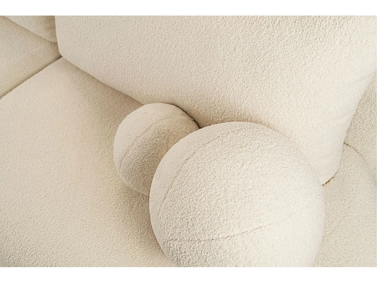 Canapé d'angle convertible FABIO 5 places en tissu bouclette - angle gauche - blanc cassé