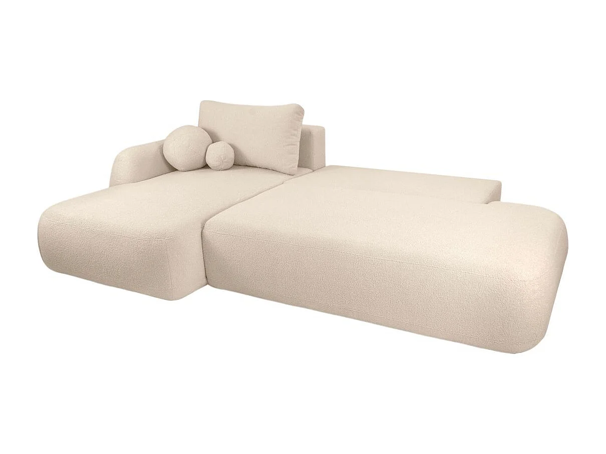 Canapé d'angle convertible FABIO 5 places en tissu bouclette - angle gauche - blanc cassé