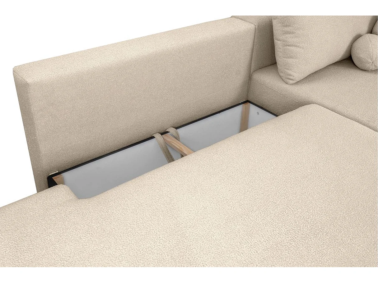 Canapé d'angle convertible FABIO 5 places en tissu bouclette - angle gauche - blanc cassé