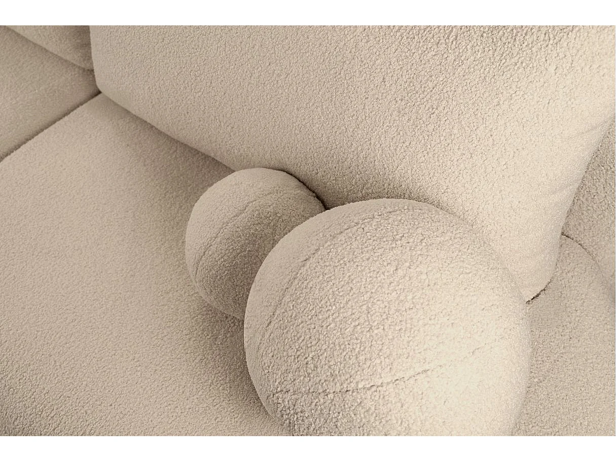 Canapé d'angle convertible FABIO 5 places en tissu bouclette - angle gauche - blanc cassé