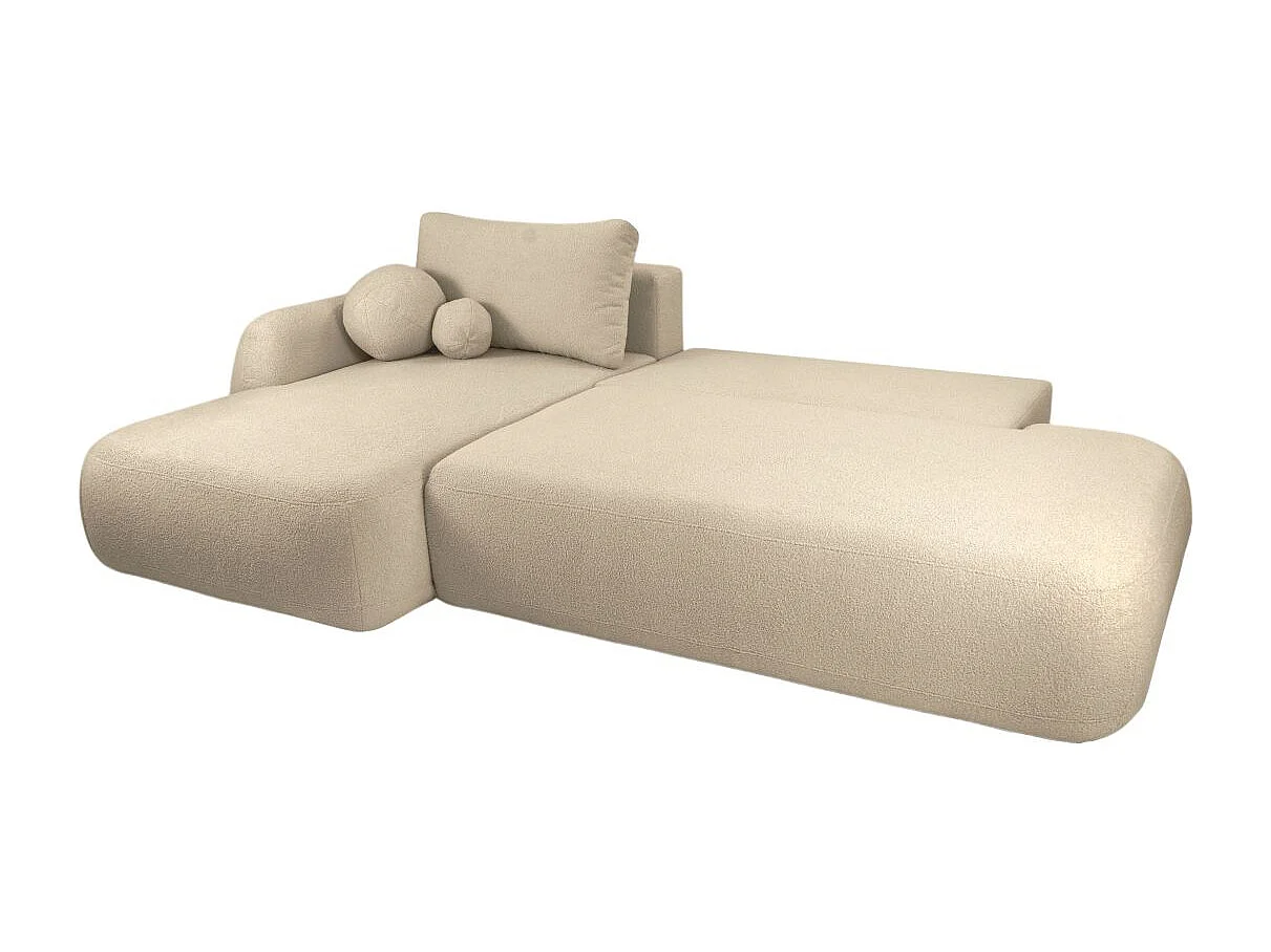 Canapé d'angle convertible FABIO 5 places en tissu bouclette - angle gauche - beige