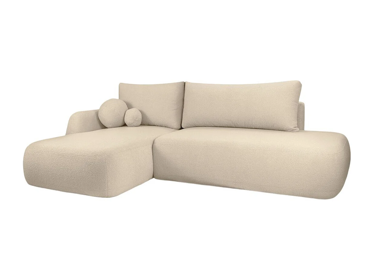 Canapé d'angle convertible FABIO 5 places en tissu bouclette - angle gauche - beige