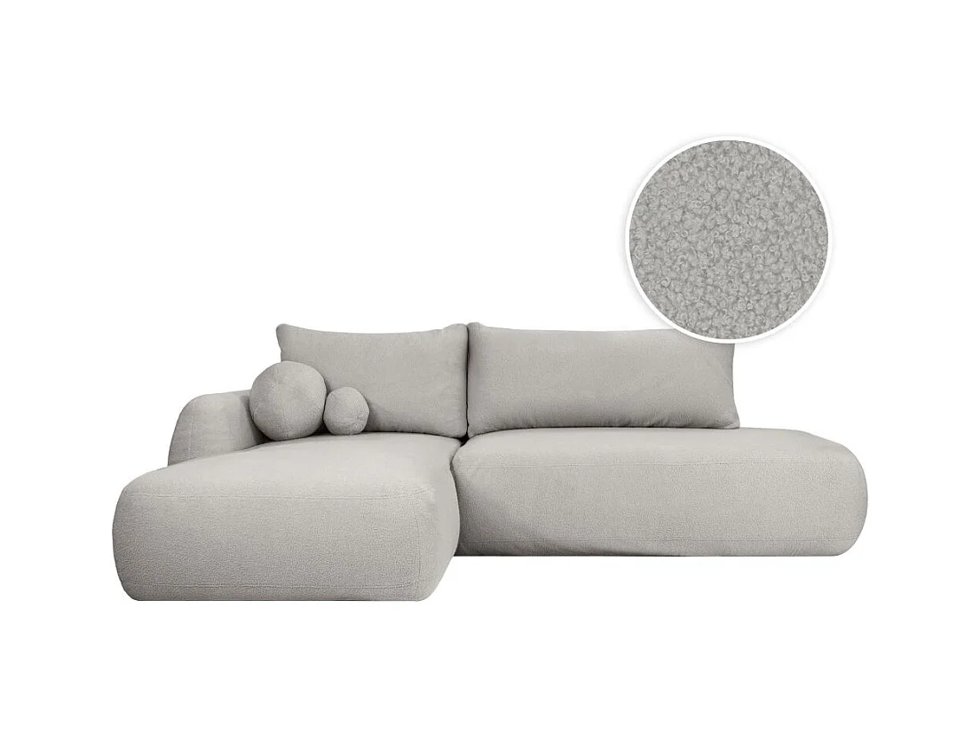 Canapé d'angle convertible FABIO 5 places en tissu bouclette - angle gauche - beige