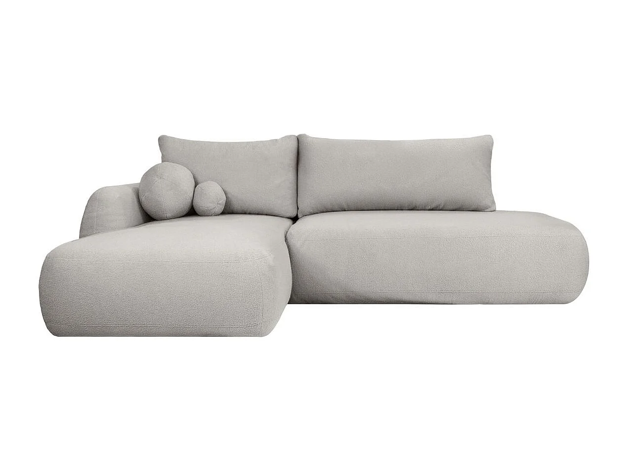 Canapé d'angle convertible FABIO 5 places en tissu bouclette - angle gauche - beige