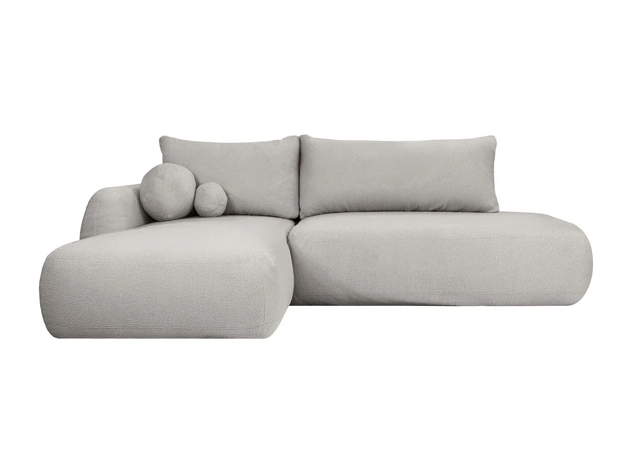 Canapé d'angle convertible FABIO 5 places en tissu bouclette - angle gauche - beige