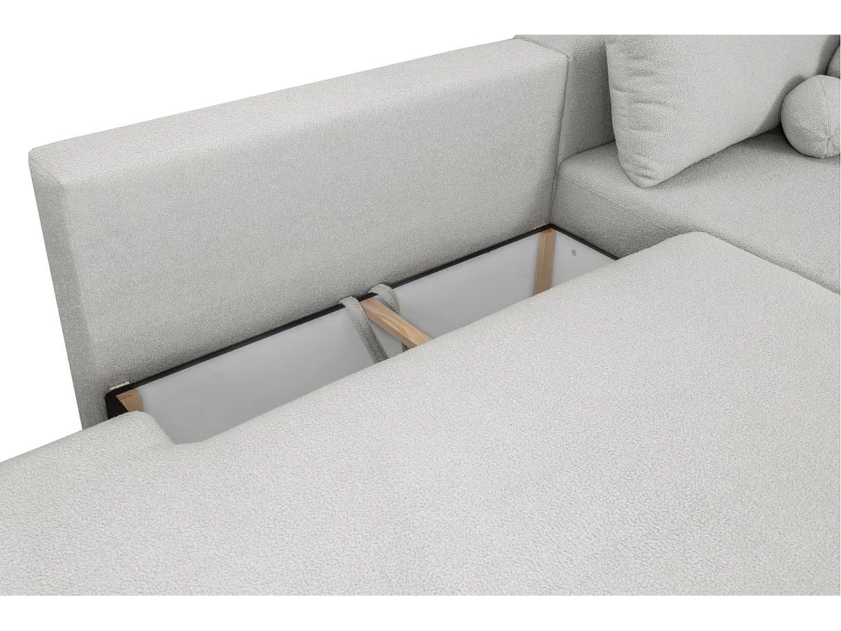 Canapé d'angle convertible FABIO 5 places en tissu bouclette - angle gauche - beige