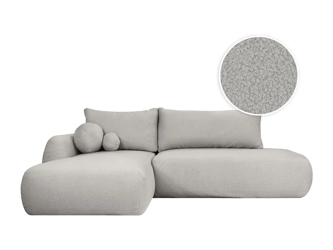 Canapé d'angle convertible FABIO 5 places en tissu bouclette - angle gauche - gris clair
