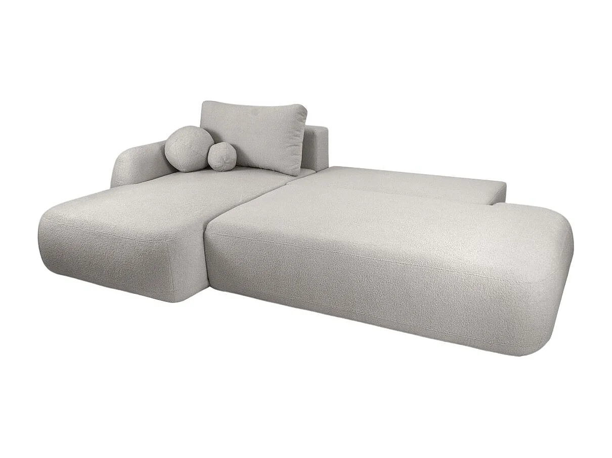 Canapé d'angle convertible FABIO 5 places en tissu bouclette - angle gauche - gris clair