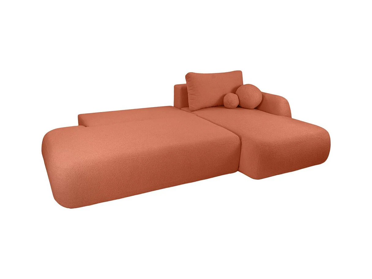 Canapé d'angle convertible FABIO 5 places en tissu bouclette - angle droit - vert kaki