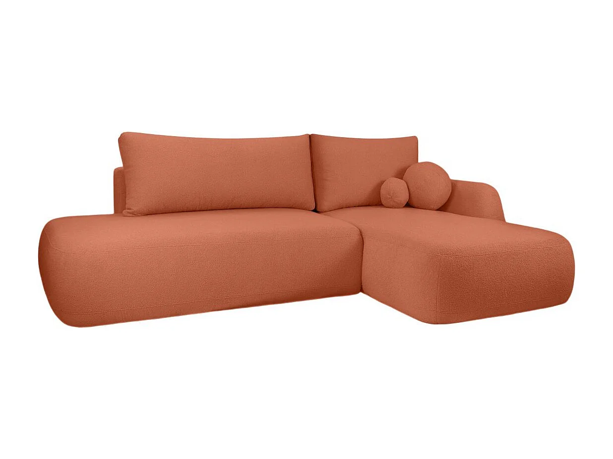 Canapé d'angle convertible FABIO 5 places en tissu bouclette - angle droit - vert kaki