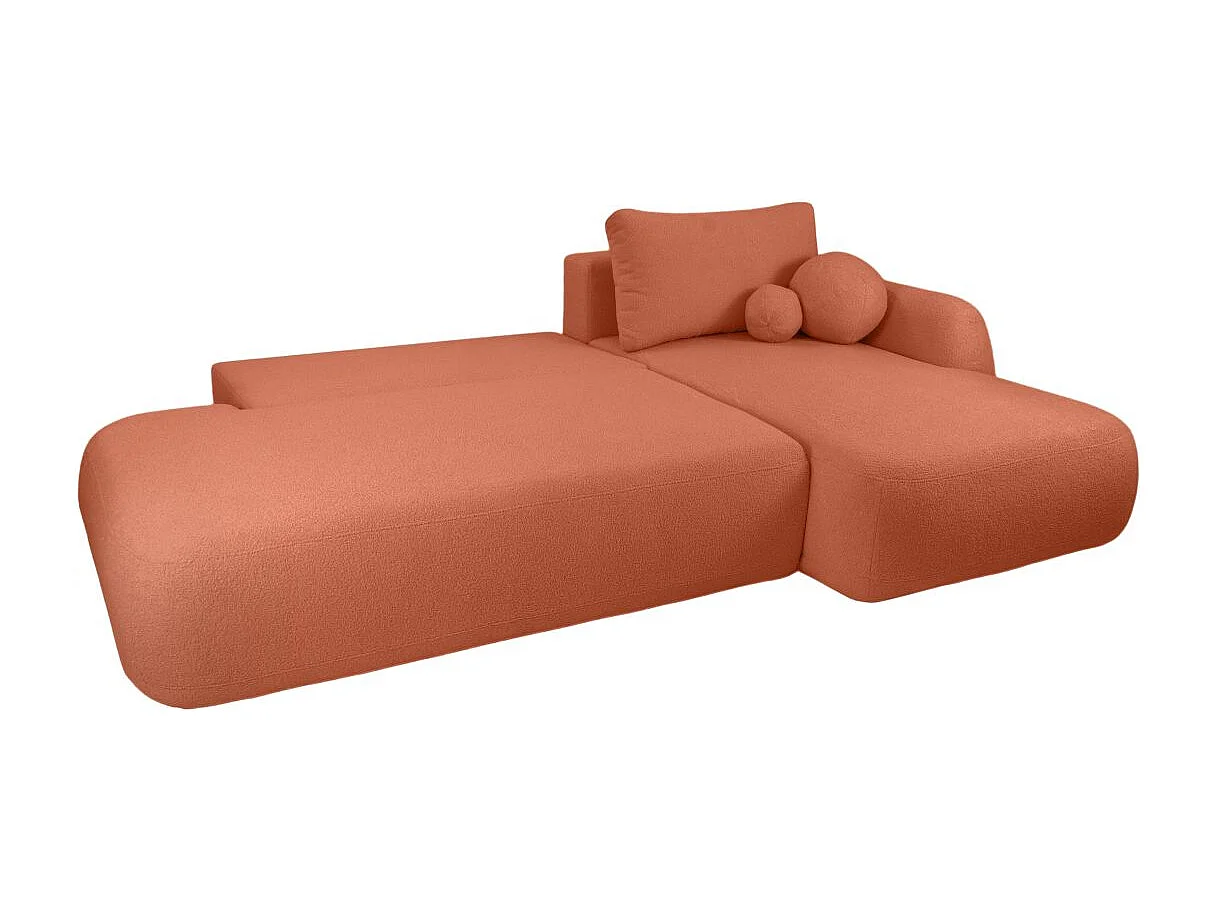 Canapé d'angle convertible FABIO 5 places en tissu bouclette - angle droit - terracotta