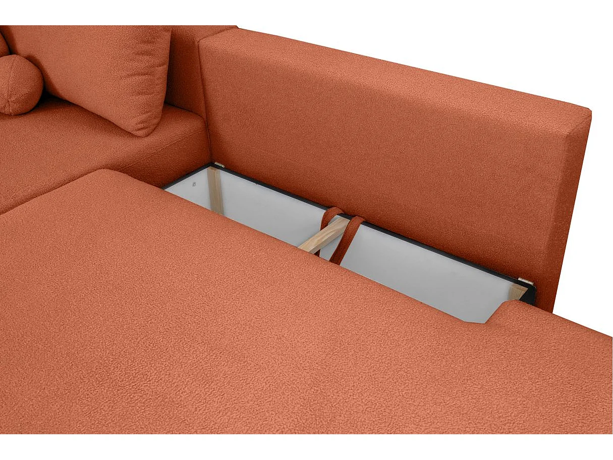 Canapé d'angle convertible FABIO 5 places en tissu bouclette - angle droit - terracotta