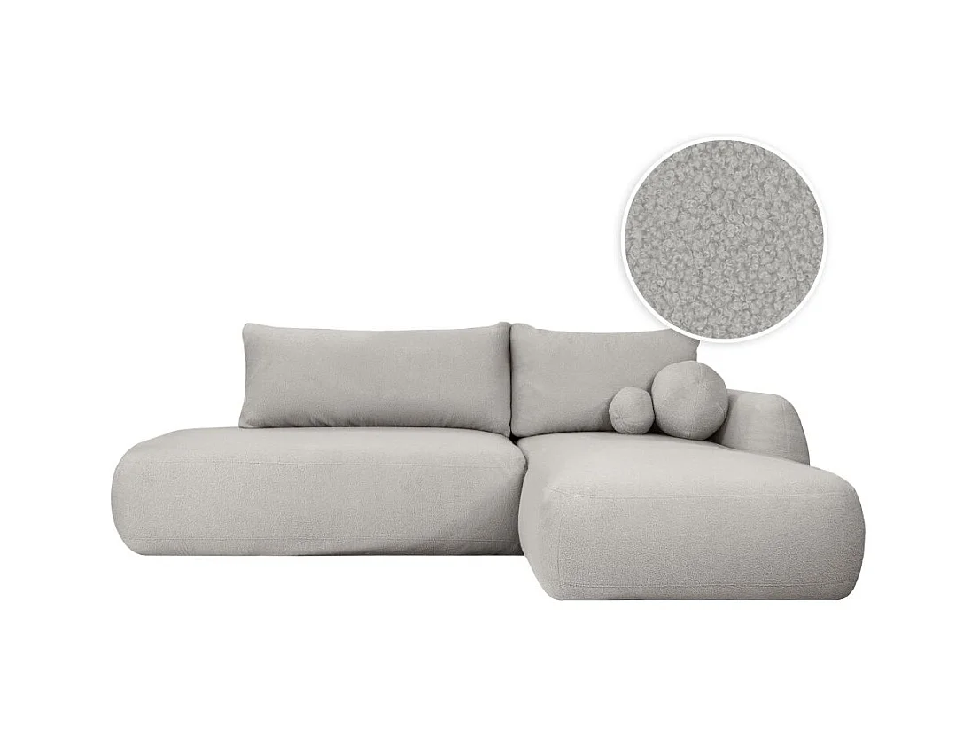 Canapé d'angle convertible FABIO 5 places en tissu bouclette - angle droit - beige