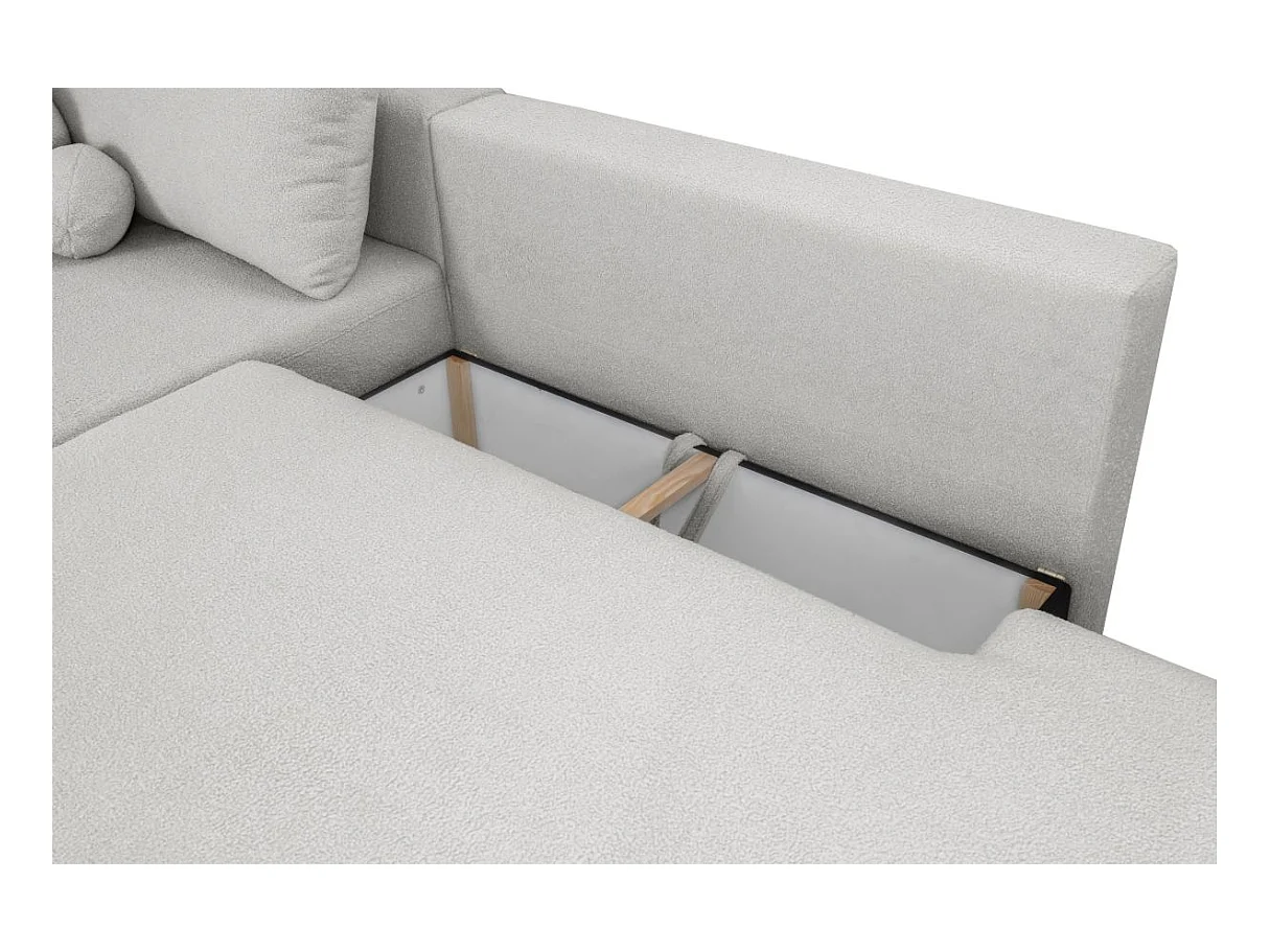 Canapé d'angle convertible FABIO 5 places en tissu bouclette - angle droit - beige