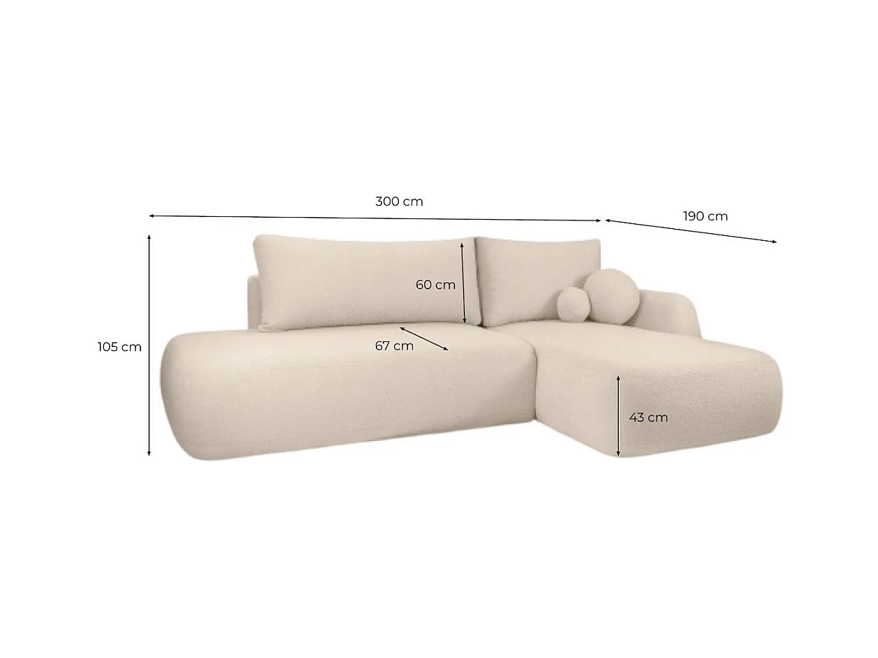 Canapé d'angle convertible FABIO 5 places en tissu bouclette - angle droit - beige