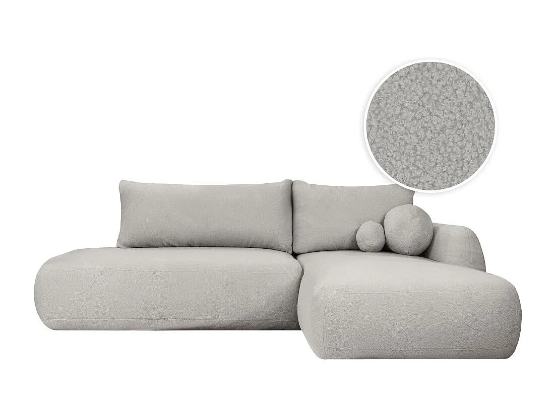 Canapé d'angle convertible FABIO 5 places en tissu bouclette - angle droit - gris clair