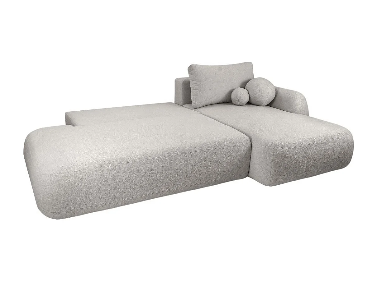 Canapé d'angle convertible FABIO 5 places en tissu bouclette - angle droit - gris clair