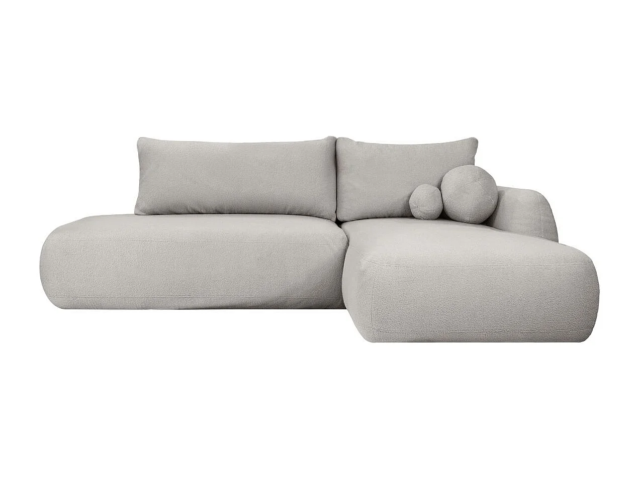 Canapé d'angle convertible FABIO 5 places en tissu bouclette - angle droit - gris clair