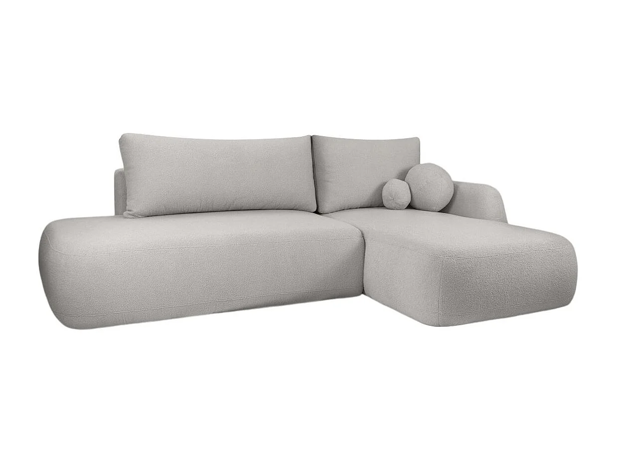 Canapé d'angle convertible FABIO 5 places en tissu bouclette - angle droit - gris clair