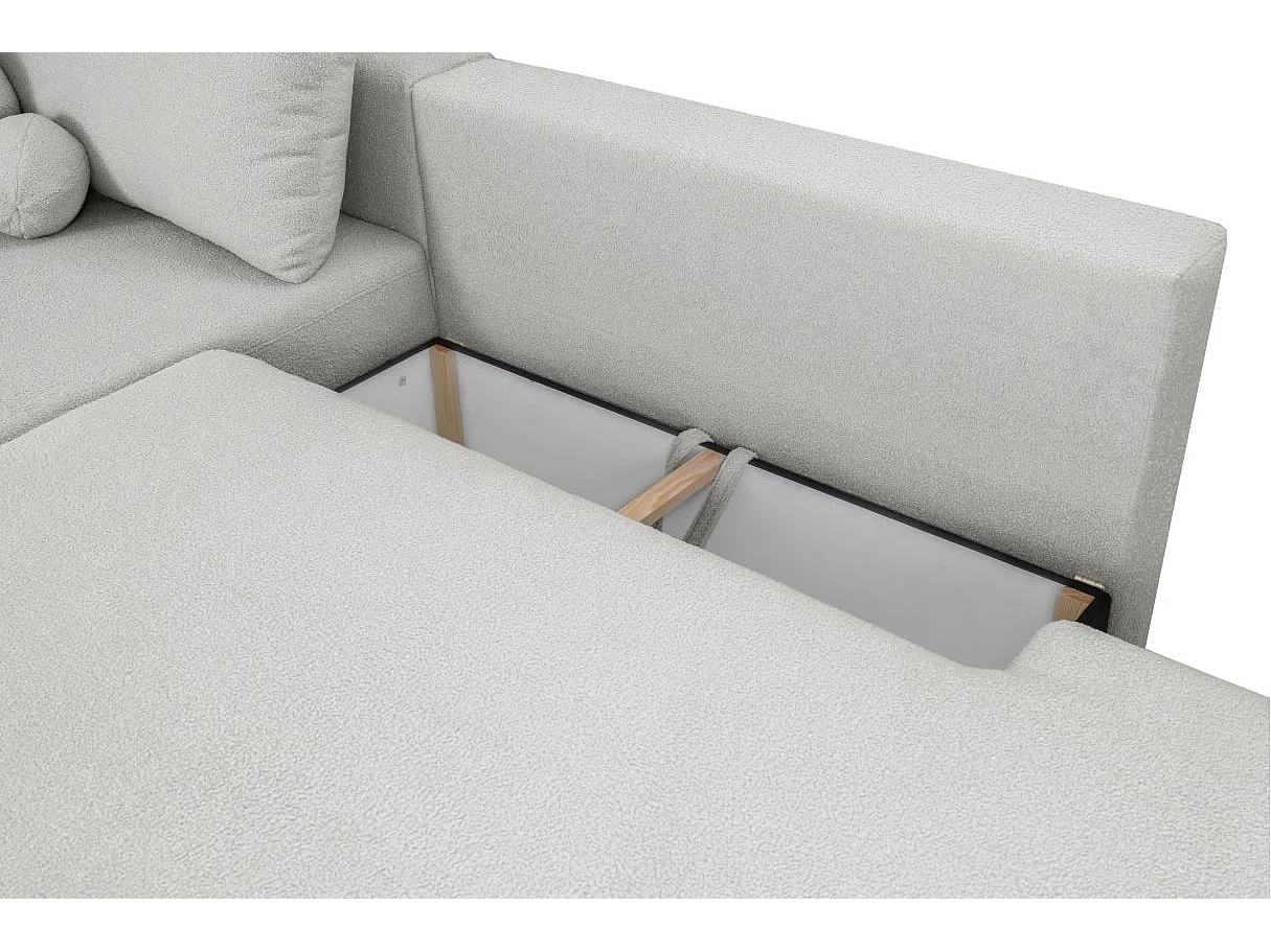 Canapé d'angle convertible FABIO 5 places en tissu bouclette - angle droit - gris clair