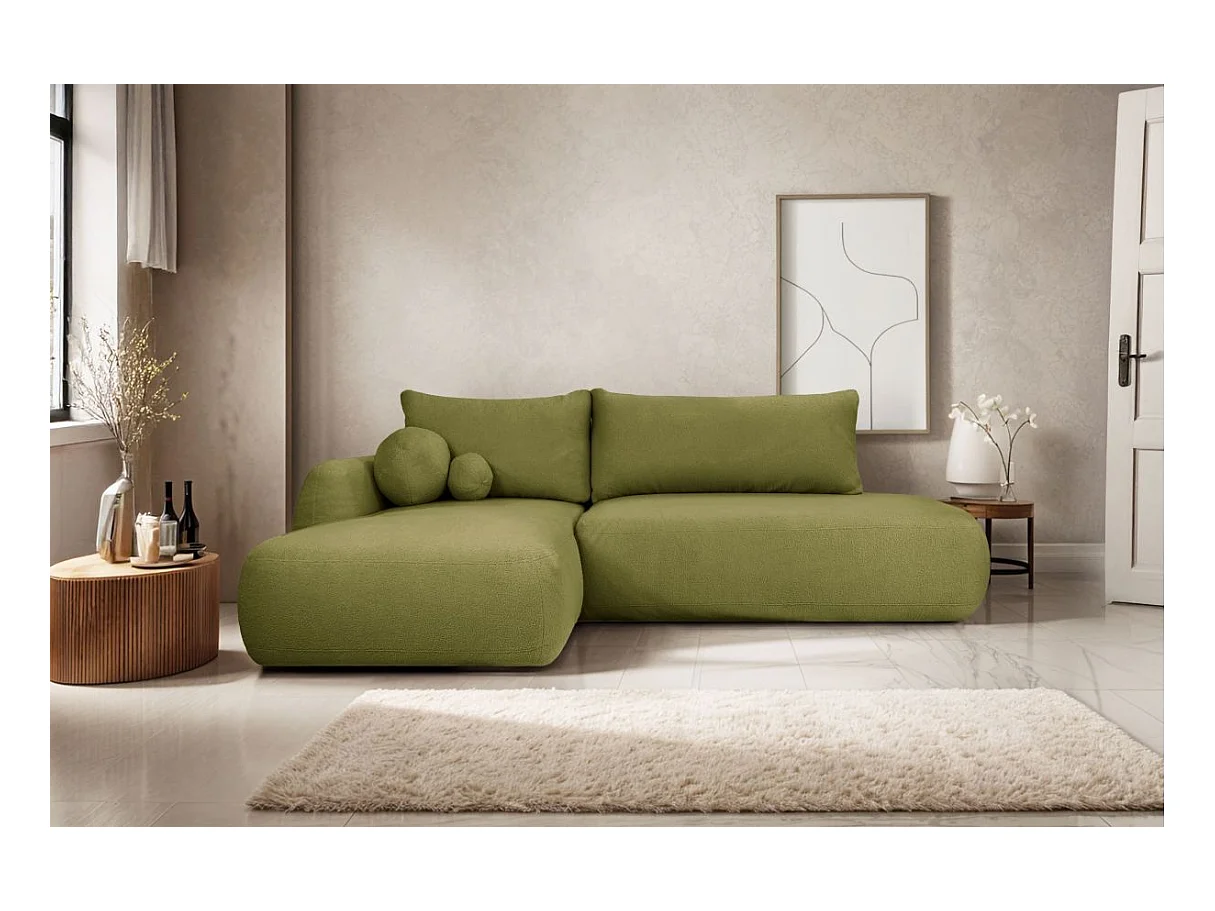 Canapé d'angle convertible FABIO 5 places en tissu bouclette - angle gauche - taupe