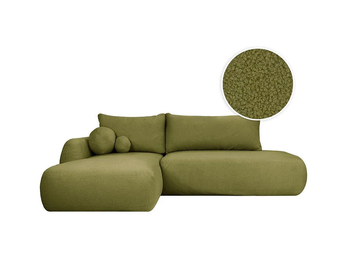 Canapé d'angle convertible FABIO 5 places en tissu bouclette - angle gauche - taupe