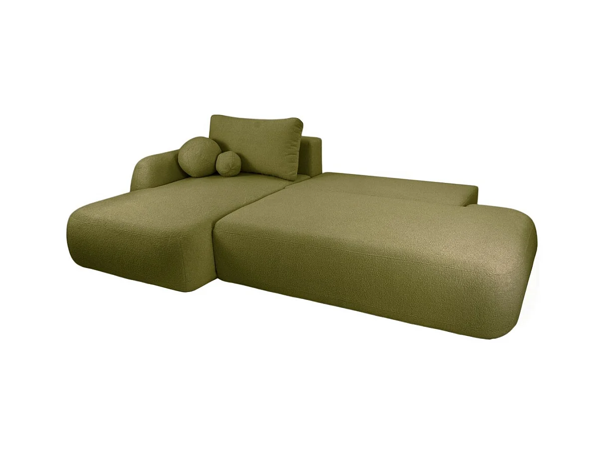 Canapé d'angle convertible FABIO 5 places en tissu bouclette - angle gauche - taupe