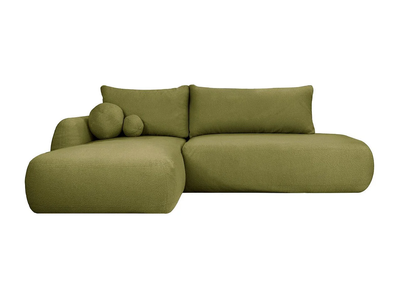 Canapé d'angle convertible FABIO 5 places en tissu bouclette - angle gauche - vert kaki