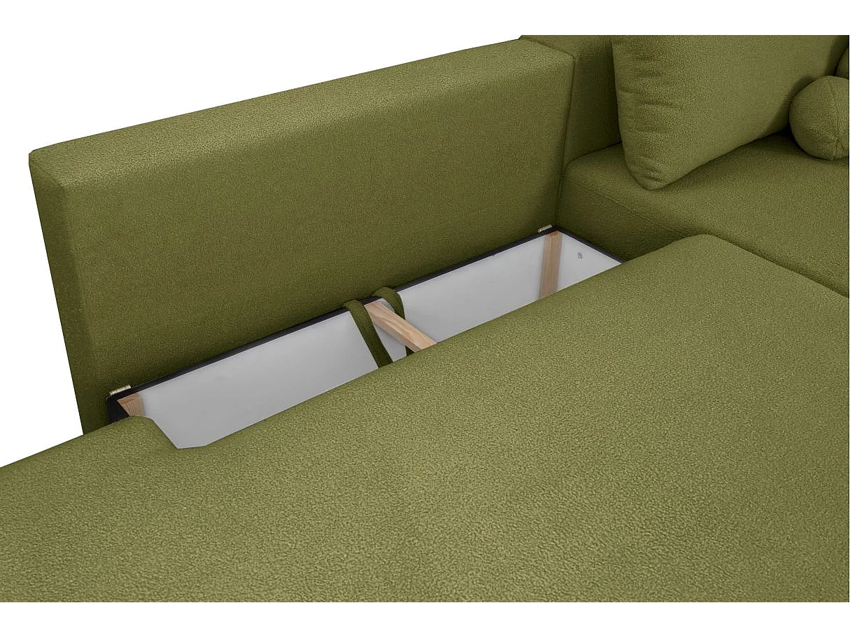Canapé d'angle convertible FABIO 5 places en tissu bouclette - angle gauche - vert kaki