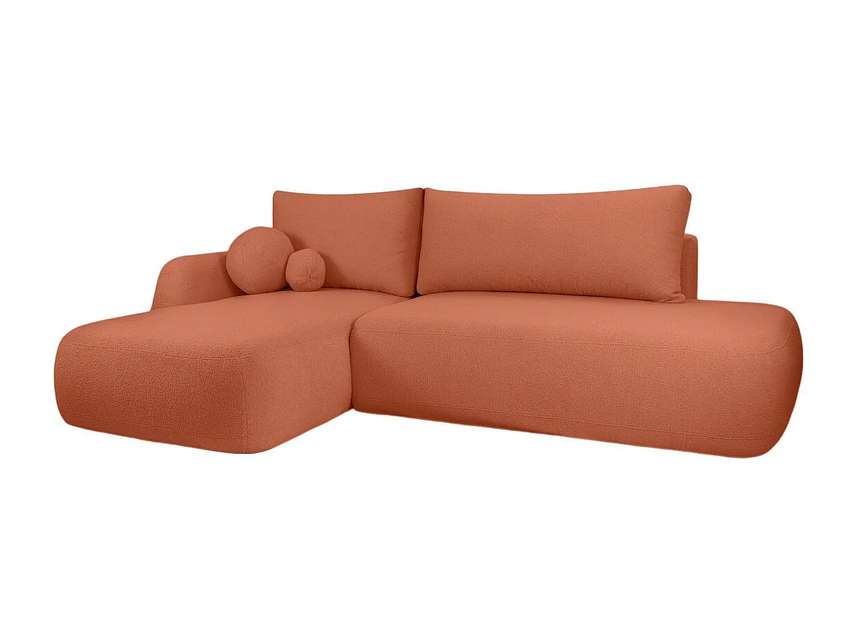 Canapé d'angle convertible FABIO 5 places en tissu bouclette - angle gauche - vert kaki