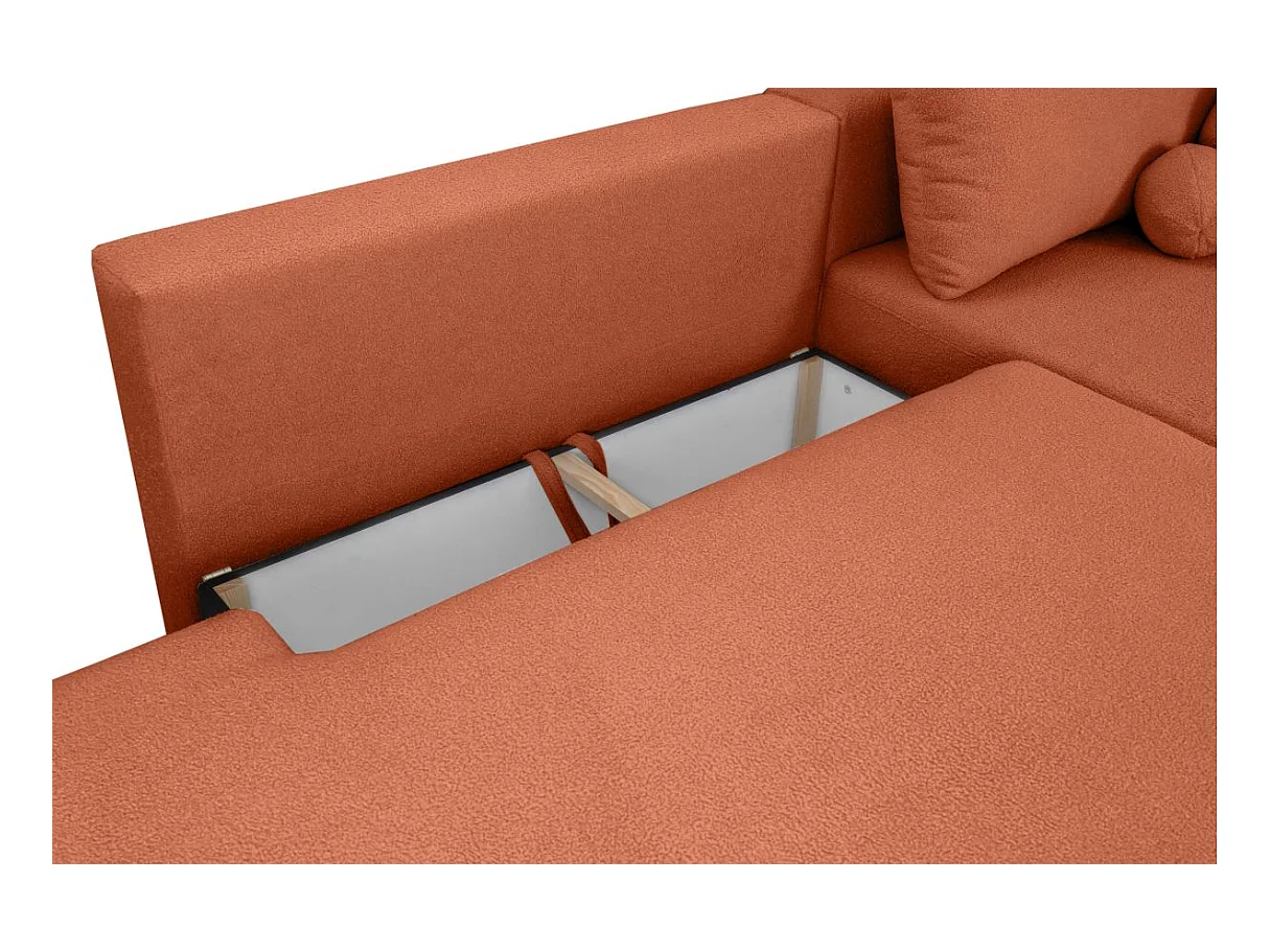 Canapé d'angle convertible FABIO 5 places en tissu bouclette - angle gauche - vert kaki