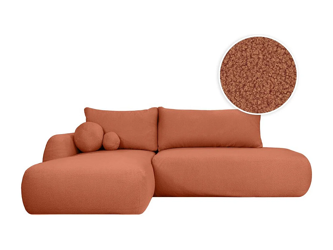Canapé d'angle convertible FABIO 5 places en tissu bouclette - angle gauche - terracotta