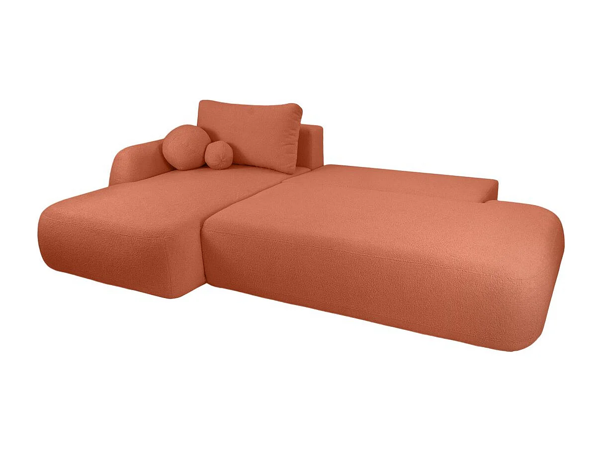 Canapé d'angle convertible FABIO 5 places en tissu bouclette - angle gauche - terracotta