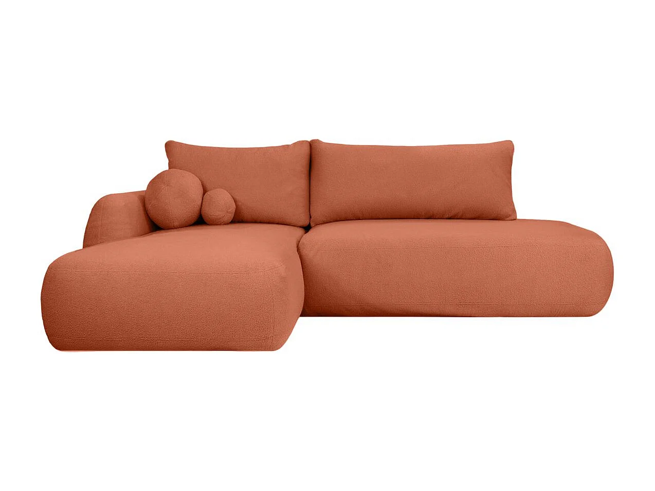Canapé d'angle convertible FABIO 5 places en tissu bouclette - angle gauche - terracotta