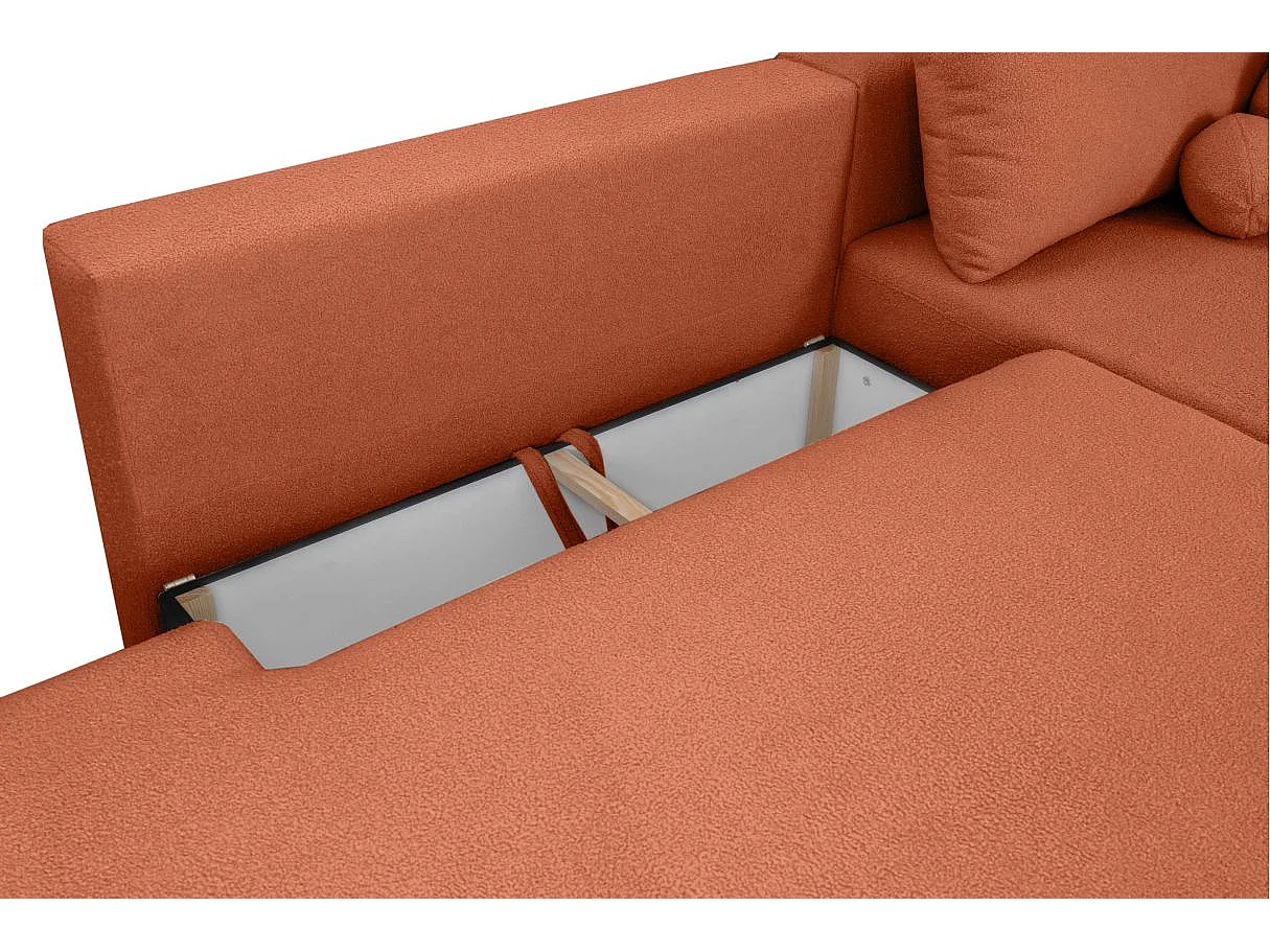 Canapé d'angle convertible FABIO 5 places en tissu bouclette - angle gauche - terracotta